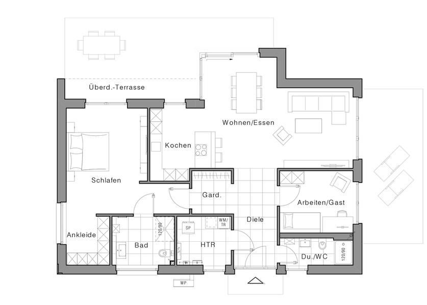 Grundriss kleines Bungalow Maxime 600B