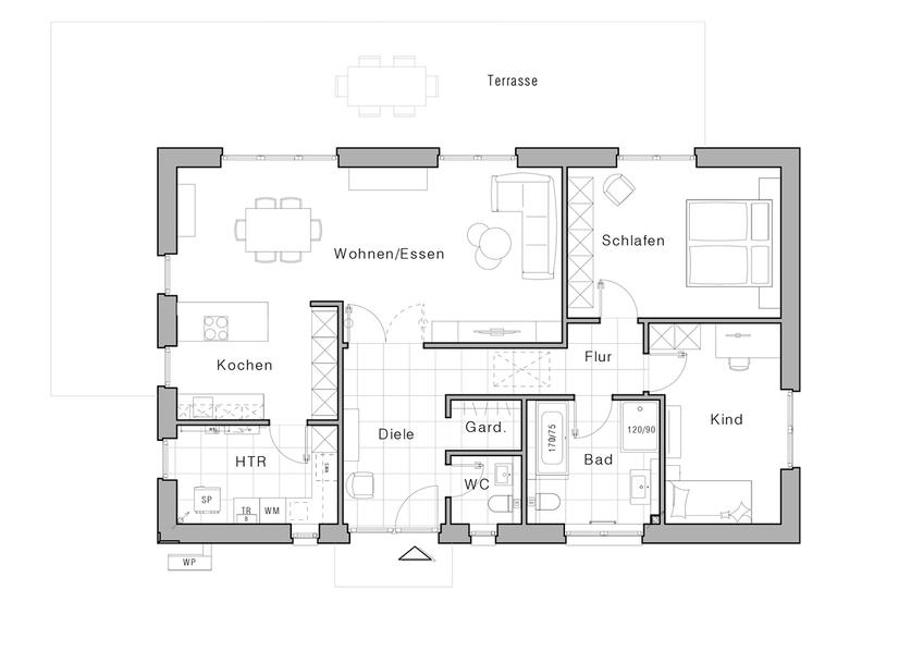 Grundriss kleines Bungalow Maxime 510B