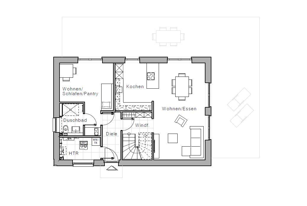 Grundriss des Viebrockhaus V1 ELW Erdgeschoss